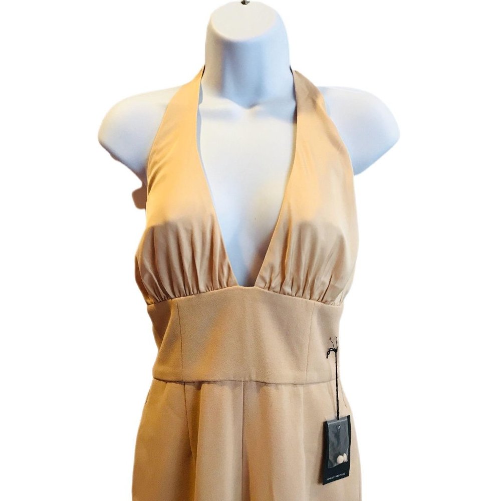 Chrissy Teigen Micah Halter Top Nude Jumpsuit XS
